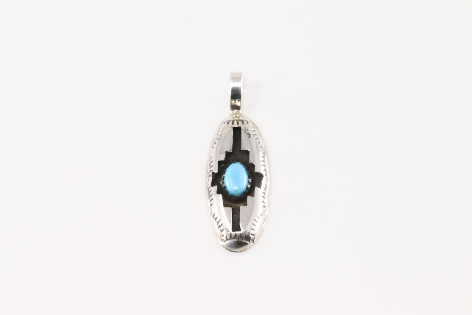 Native America Navajo Sterling Silver Turquoise Pendant By Felix Perry.: This is a Native America Navajo Sterling Silver Turquoise Pendant By Felix Perry.
