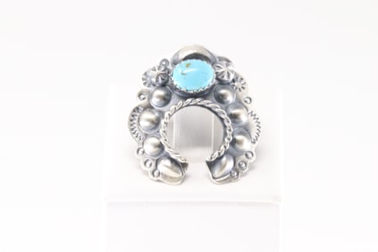 Native America Navajo Sterling Silver Turquoise Naja Ring By T.Yazzie.