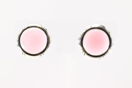 Native America Navajo Sterling Silver Pink Conch Shell Post Earring's By Phylis A.Smith.