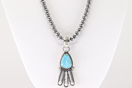 Native America Navajo Sterling Silver Sonora Gold Turquoise Necklace By Verley Betone.