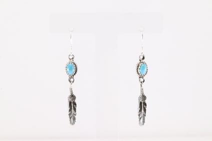 Native America Navajo Sterling Silver Turquoise Dangling Earring's By Emery Spencer.