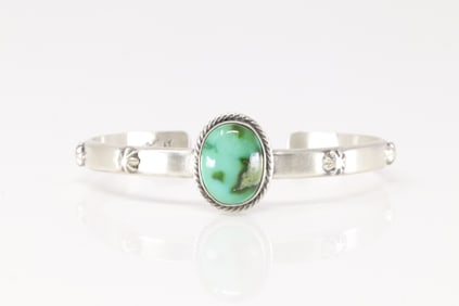 Native America Navajo Sterling Silver Sonora Gold Turquoise Barcelet Cuff By Samuel Yellowhair.