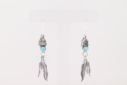 Native America Navajo Sterling Silver Turquoise Dangling Earring's By Sharon McCarthy.