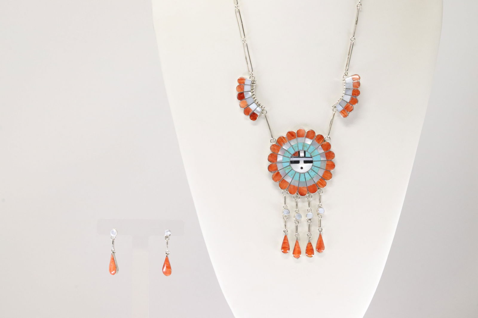 Native America Zuni Sterling Silver Multi-Color Stone Inlay Necklace & Earring's Set By Bryant (1 of 6)