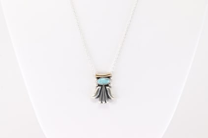 Native America Navajo Sterling Silver Turquoise Necklace By Sharon McCarthy.