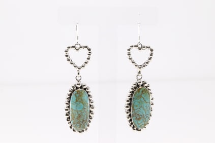 Native America Navajo Sterling Silver Turquoise Heart Dangling Earring's By Emerson Delgarito.