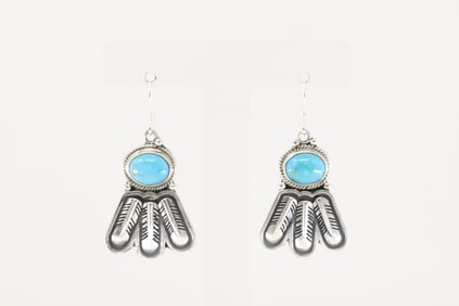 Native America Navajo Sterling Silver Turquoise Dangling Earring's By Sharon McCarthy.