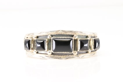 Native America Navajo Sterling Silver Black Onyx Bracelet Cuff By Darrell Morgan.