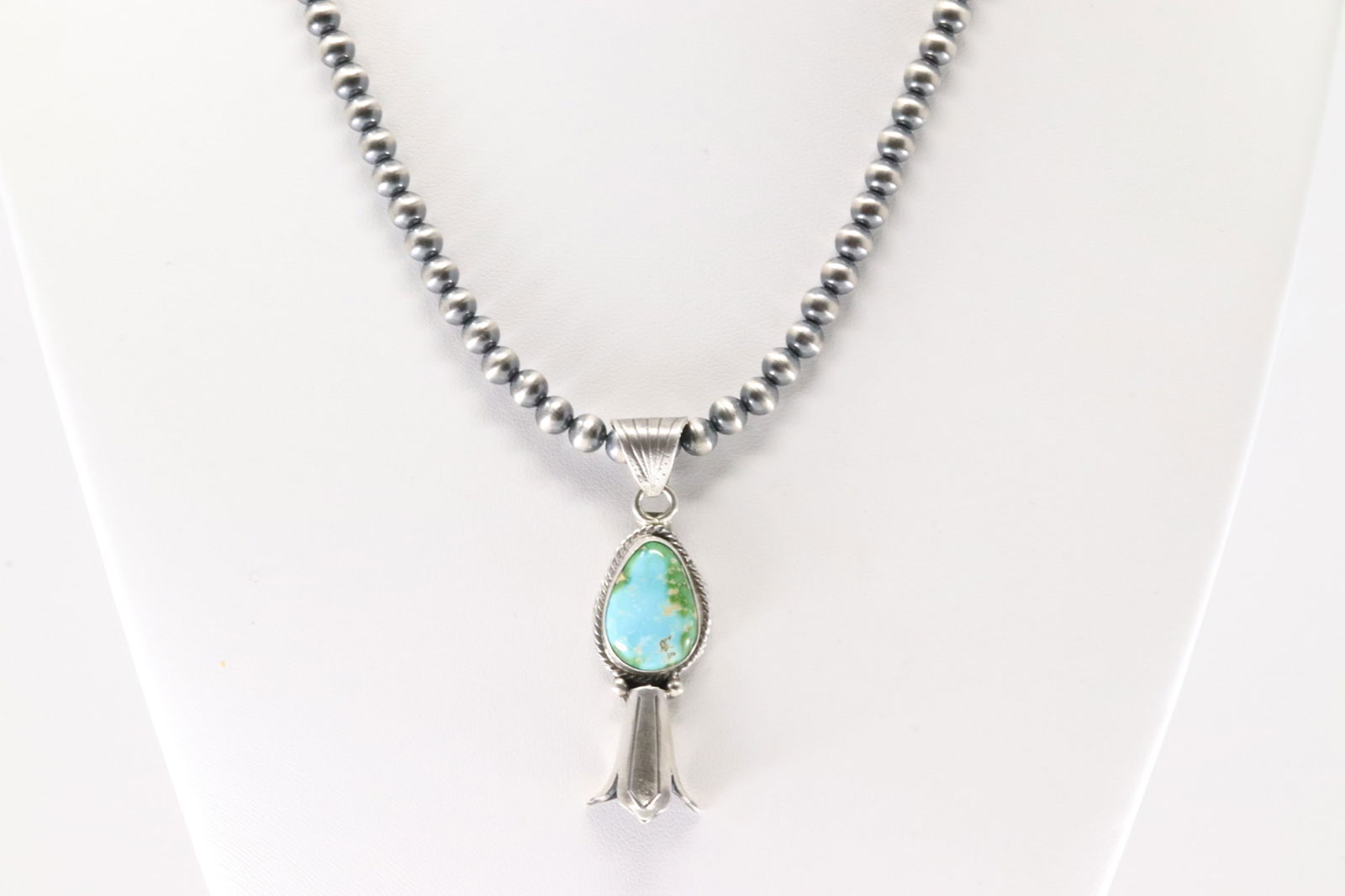 Native America Navajo Sterling Silver Pearl Beaded Turquoise Necklace By Adrienne Gordon. (1 of 4)