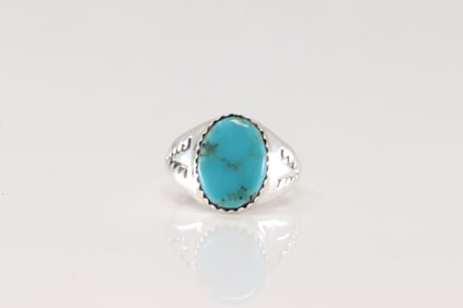 Native America Zuni Sterling Silver Turquoise Ring By M.L.