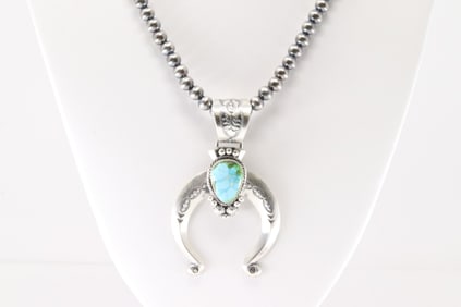 Native America Navajo Sterling Silver Sonora Gold Turquoise Naja Necklace By Samuel Yellowhair.