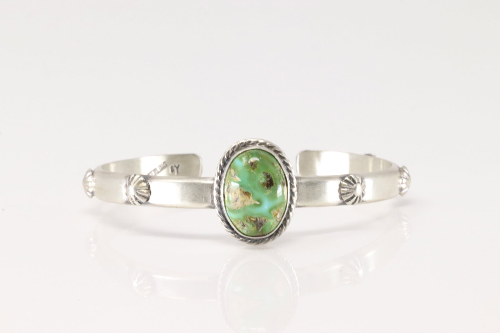 Native America Navajo Sterling Silver Sonora Gold Turquoise Bracelet Cuff By Samuel Yellowhair.: This is a Native America Navajo Sterling Silver Sonora Gold Turquoise Bracelet Cuff By Samuel Yellowhair.