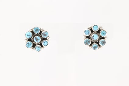 Native America Navajo Sterling Silver Kingman Turquoise Post Earring's By Maxine Ramirez.