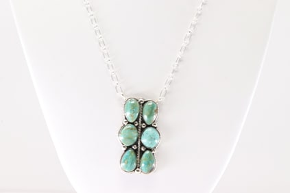 Native America Navajo Sterling Silver Turquoise Necklace By Irvin Tsosie.