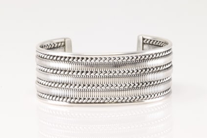 Native America Navajo Sterling Silver Solid Turquoise Bracelet Cuff By Elaine Tahe.