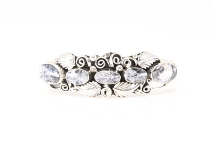 Native America Navajo Sterling Silver White Buffalo Bracelet Cuff By Sheena Jack.