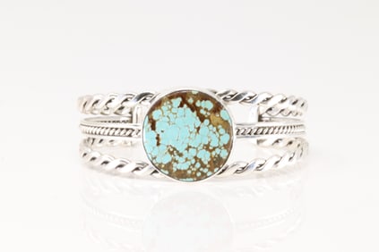Native America Navajo Sterling Silver Kingman Turquoise Bracelet Cuff By Annie McCarvey.