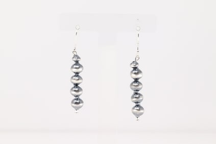 Native America Navajo Sterling Silver Pearl Beaded Dangling Earring's By Treva Jim.
