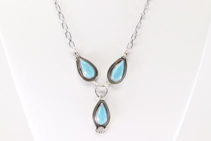 Native America Navajo Sterling Silver Turquoise Necklace By Verley Betone.