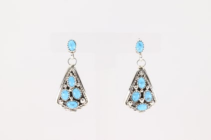 Native America Navajo Sterling Silver Turquoise Post / Dangling Earring's By Melvin Chee.