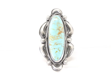 Native America Navajo Sterling Silver Kingman Turquoise Ring By T.Jon.