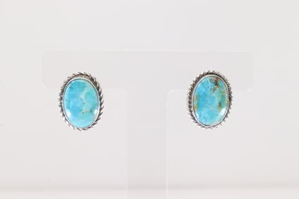 Native America Navajo Sterling Silver Kingman Turquoise Post Earring's By Elouise Kee.