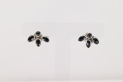 Native America Navajo Sterling Silver Black Onyx Post Earring's By Sylvya Chee.