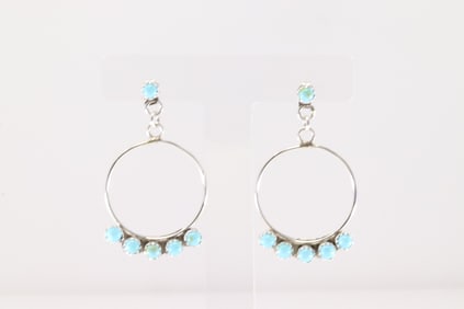 Native America Navajo Sterling Silver Kingman Turquoise Post / Dangling Earring's By Sylvya Chee.