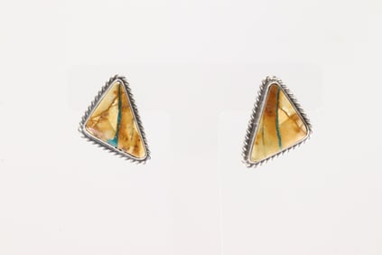 Native America Navajo Sterling Silver Boulder Turquoise Post Earring's By Irene Kee.