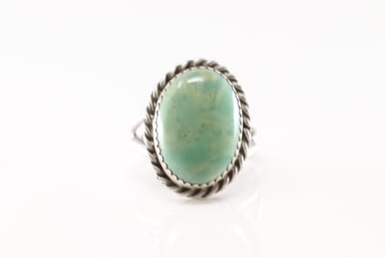 Native America Navajo Sterling Silver Turquoise Ring By C.