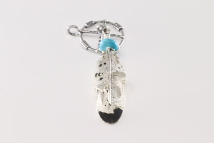Native America Navajo Sterling Silver Turquoise Pendant By Ernest Rangel.
