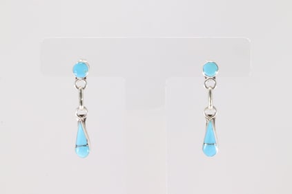 Native America Zuni Sterling Silver Kingman Turquoise Post Earring's By Velda Natascio.