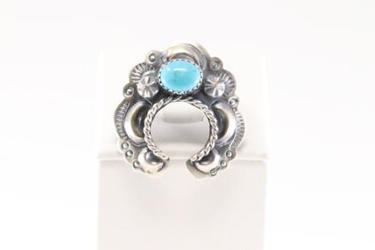 Native America Navajo Sterling Silver Turquoise Naja Ring By T.Yazzie.