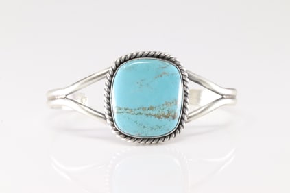 Native America Navajo Sterling Silver Number 8 Turquoise Bracelet Cuff By Donovan Skeets.
