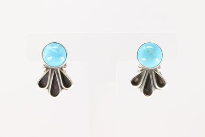 Native America Navajo Sterling Silver Kingman Turquoise Post Earring's By Geraldine James.