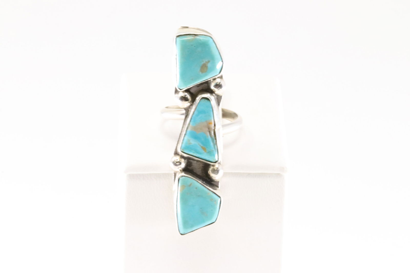 Native America Zuni Sterling Silver Turquoise Ring 3 Stone By Jude Candelaria. (1 of 4)