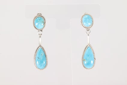 Native America Navajo Sterling Silver Kingman Turquoise Post / Dangling Earring's By Theresa Smith.