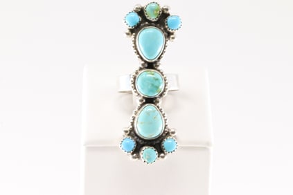 Native America Navajo Sterling Silver Kingman Turquoise Ring By S.