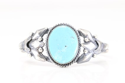 Native America Navajo Sterling Silver Kingman Turquoise Bracelet Cuff By M.