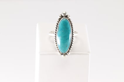 Native America Navajo Sterling Silver Turquoise Ring By Eugene Belone.
