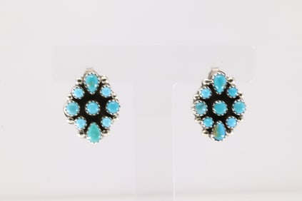 Native America Navajo Sterling Silver Kingman Turquoise Post Earring's By Tilli John.