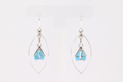 Native America Zuni Sterling Silver Kingman Turquoise Dangling Earring's By Velda Nastacio.