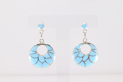 Native America Zuni Sterling Silver Kingman Turquoise Post / Dangling Earring's.