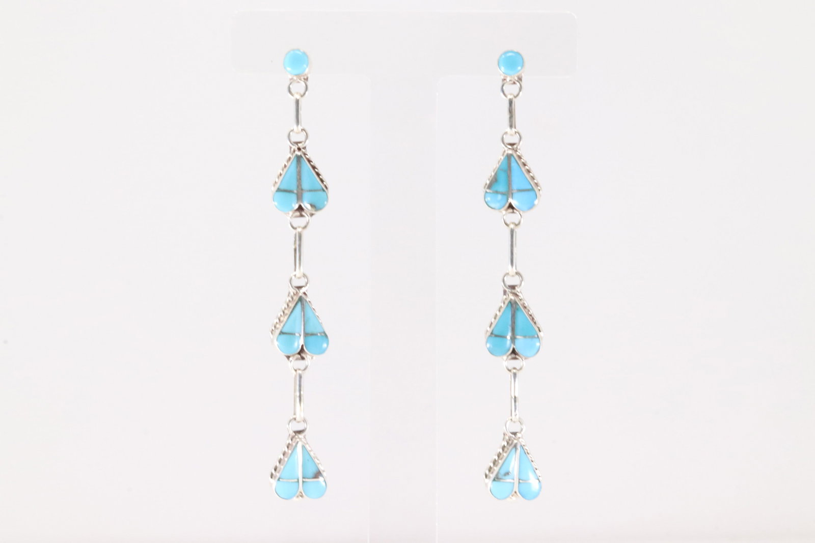 Native America Zuni Sterling Silver Kingman Turquoise Heart Post / Earring's By Velda Nastacio.: This is a Native America Zuni Sterling Silver Kingman Turquoise Heart Post / Earring's By Velda Nastacio.