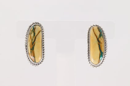 Native America Navajo Sterling Silver Boulder Turquoise Post Earring's By Irene Kee.