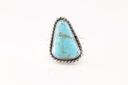 Native America Navajo Sterling Silver Turquoise Ring By Dixon.