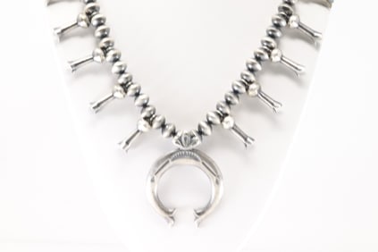 Native America Navajo Sterling Silver Squash Blossom Naja Necklace By Presley Haley.