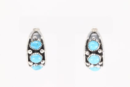 Native America Navajo Sterling Silver Kingman Turquoise Post Earring's By Reed Charley.