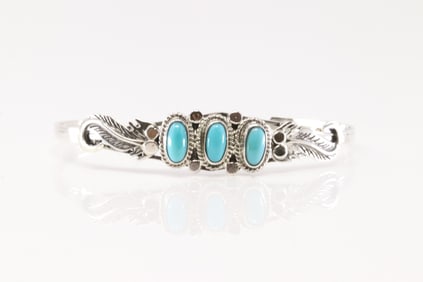 Native America Navajo Sterling Silver Turquoise Bracelet Cuff By Andrew Vandever.