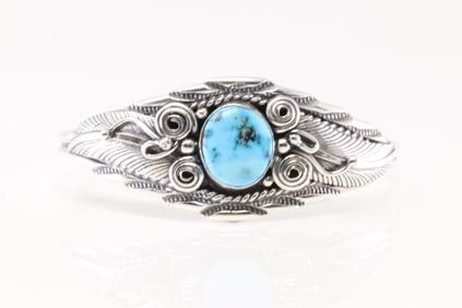 Native America Navajo Sterling Silver Turquoise Bracelet Cuff By DM.